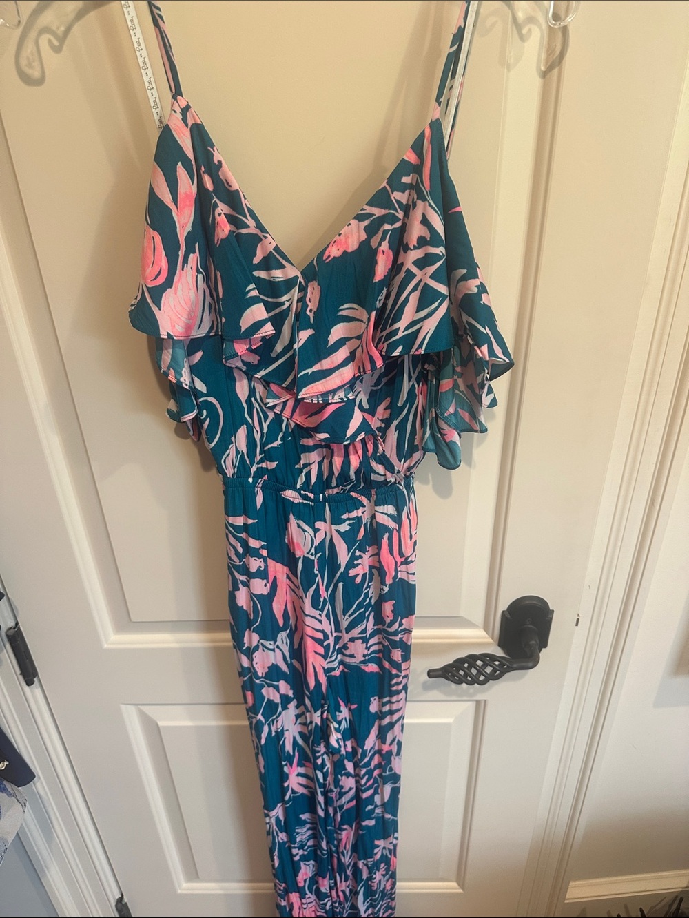Lilly Pulitzer Teal and Pink Floral Ruffled Jumpsuit